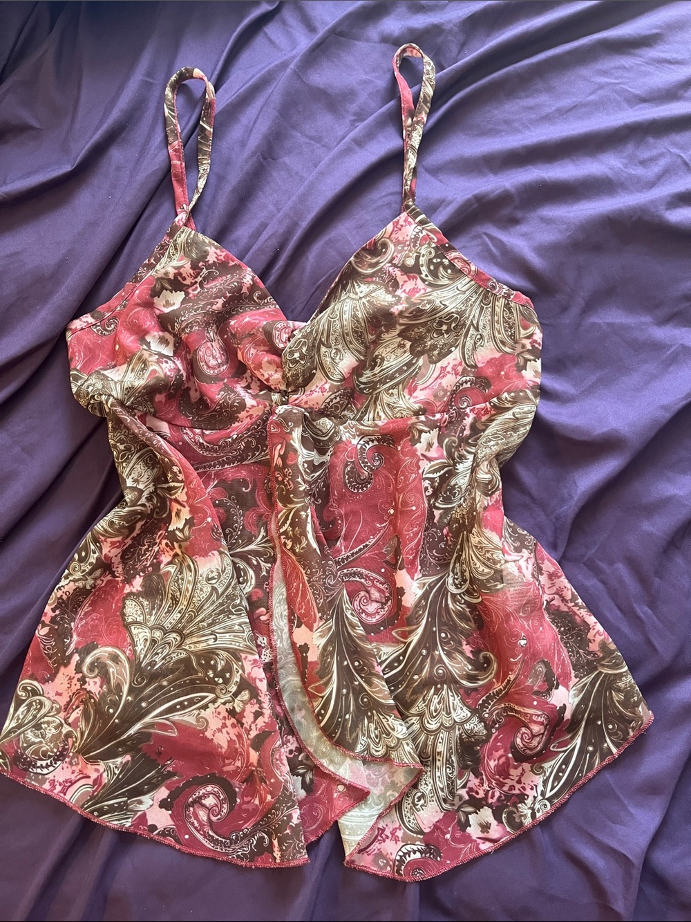 Silky Paisley Pink Brown Cami Top